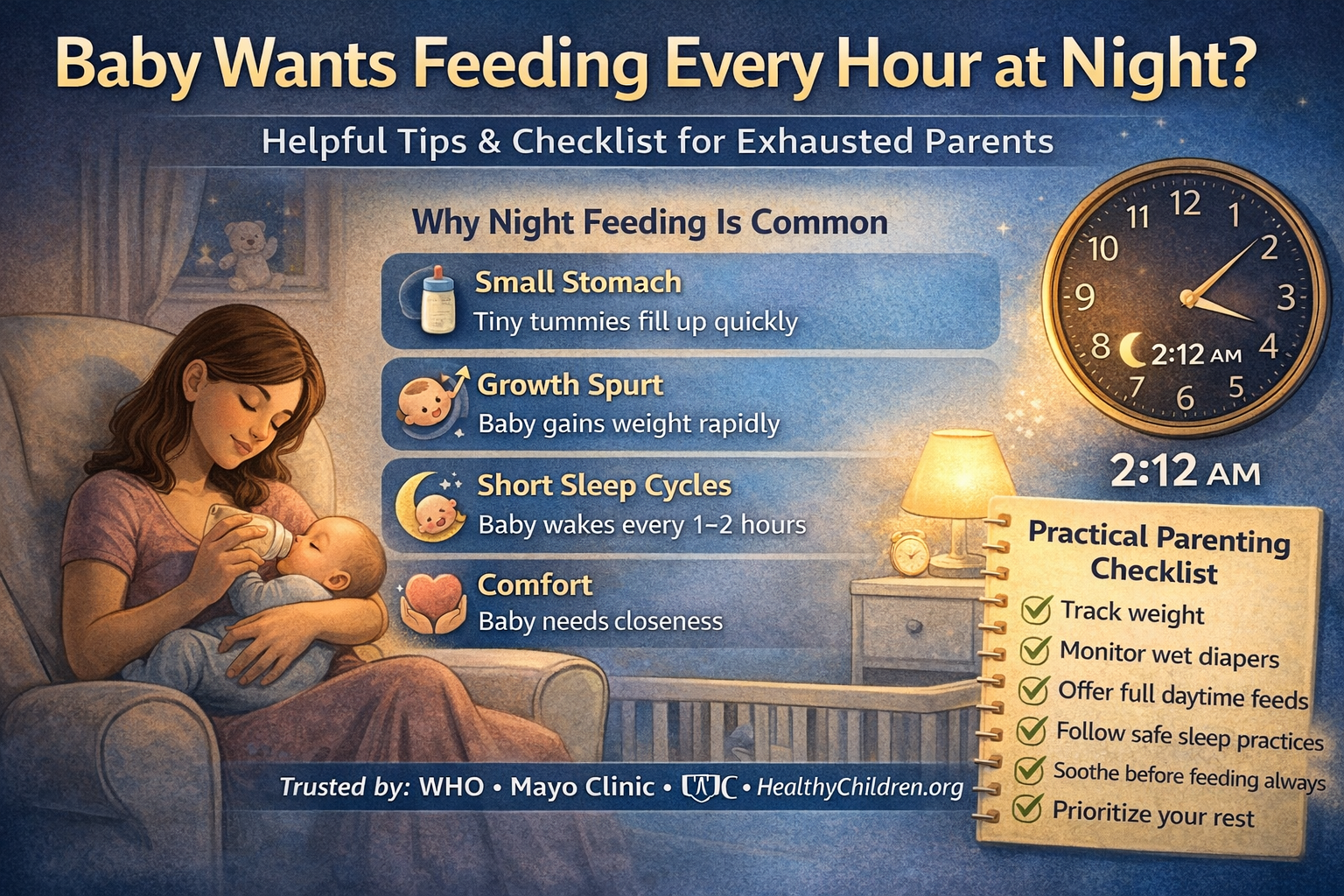 baby wants feeding every hour at night infographic