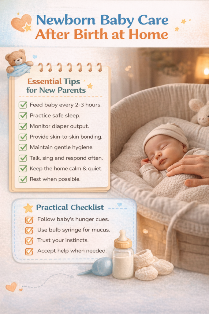 newborn baby care after birth at home feeding moment