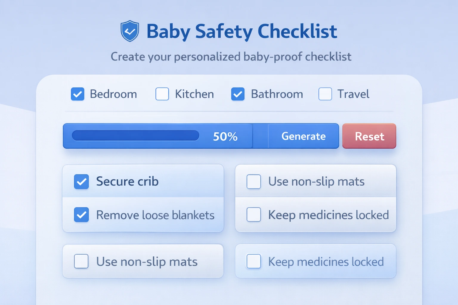 Baby safety checklist generator tool