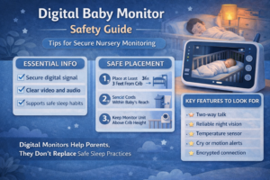 digital baby monitor setup in nursery crib room
