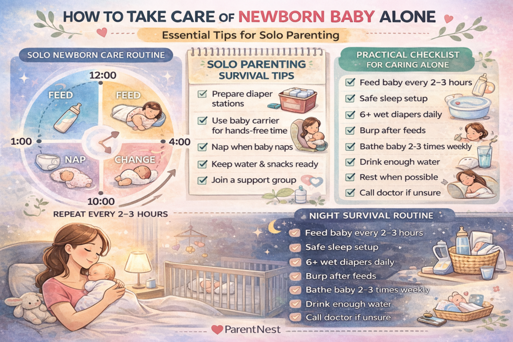 how to take care of newborn baby alone checklist