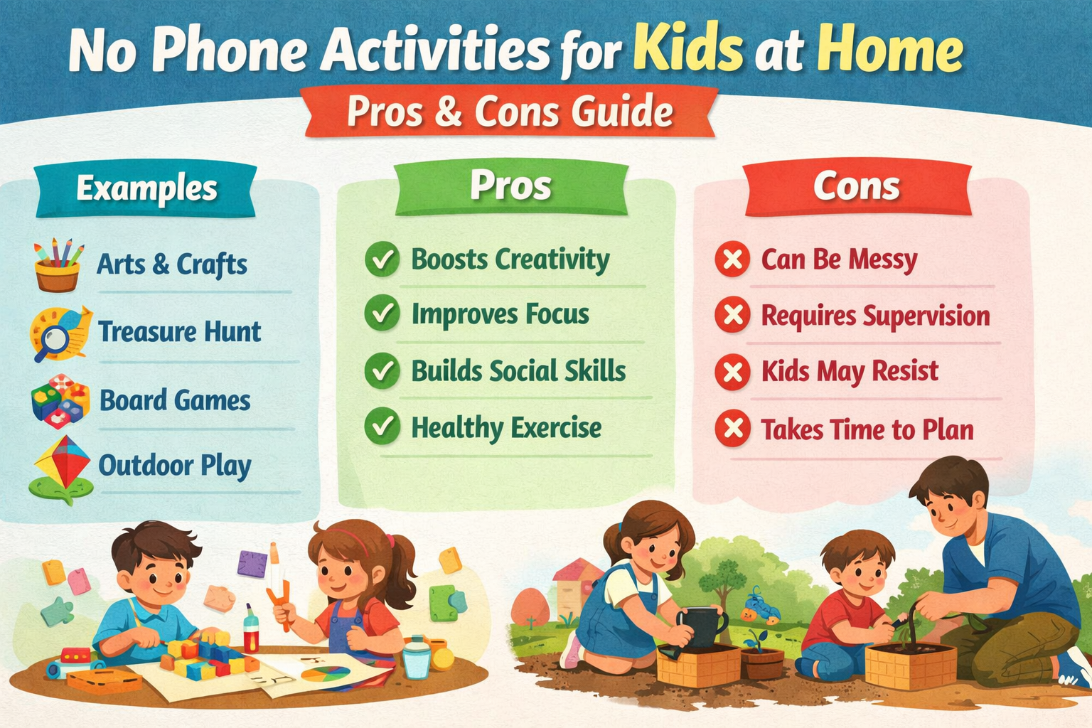 indoor no phone activities for kids at home