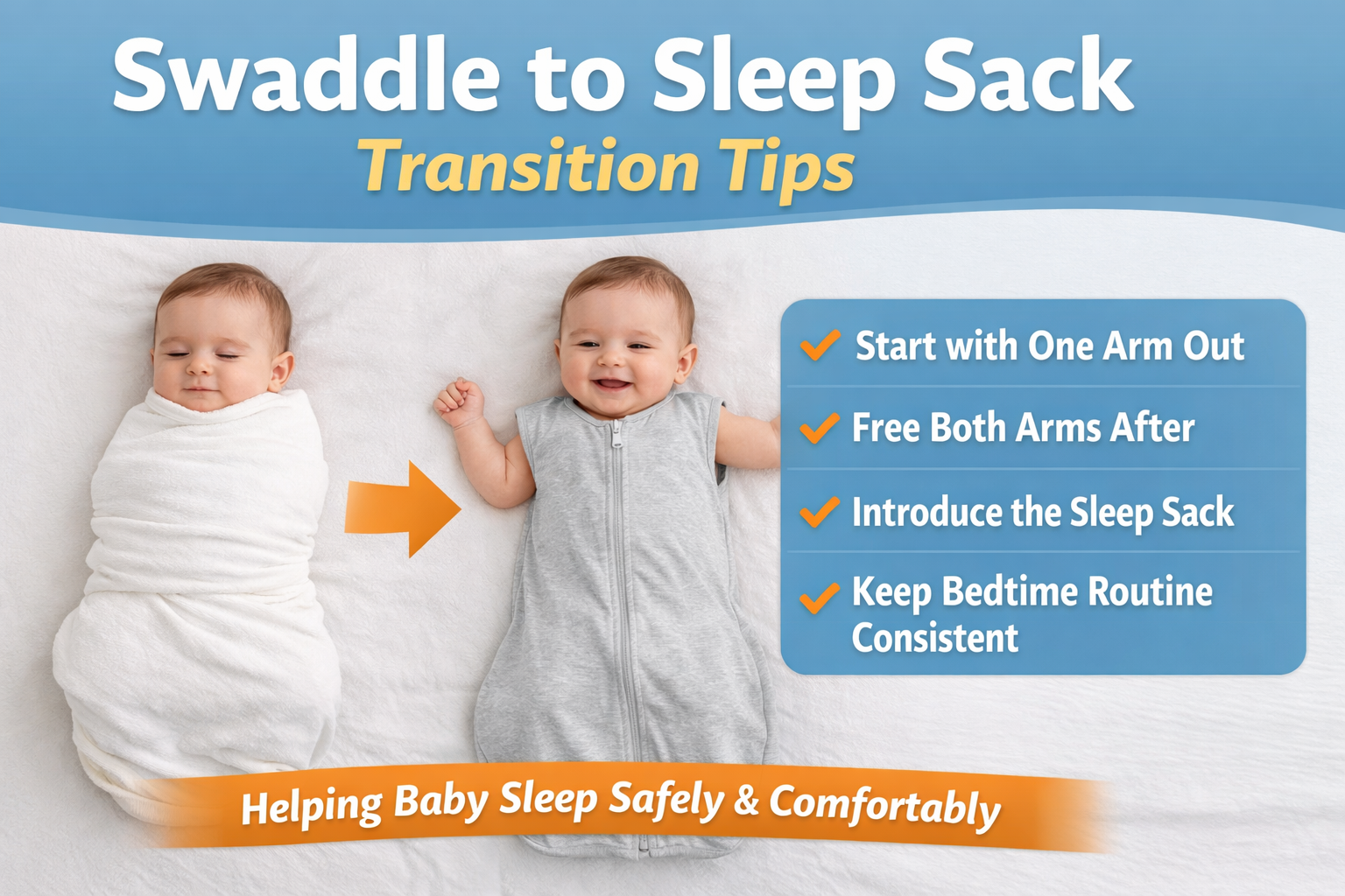 baby wearing sleep sack after swaddle stage