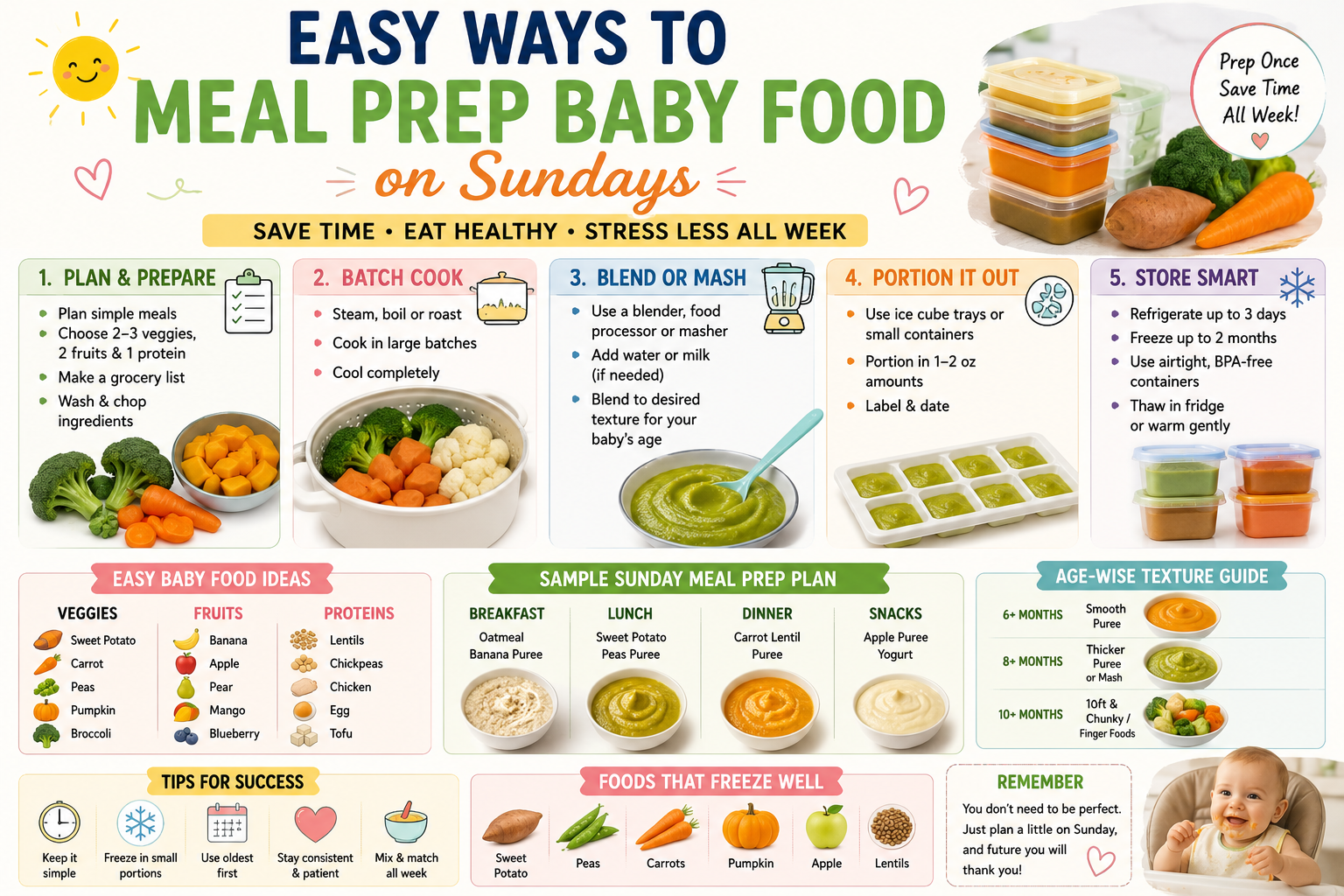 sunday baby food meal prep 1 hour schedule infographic step by step