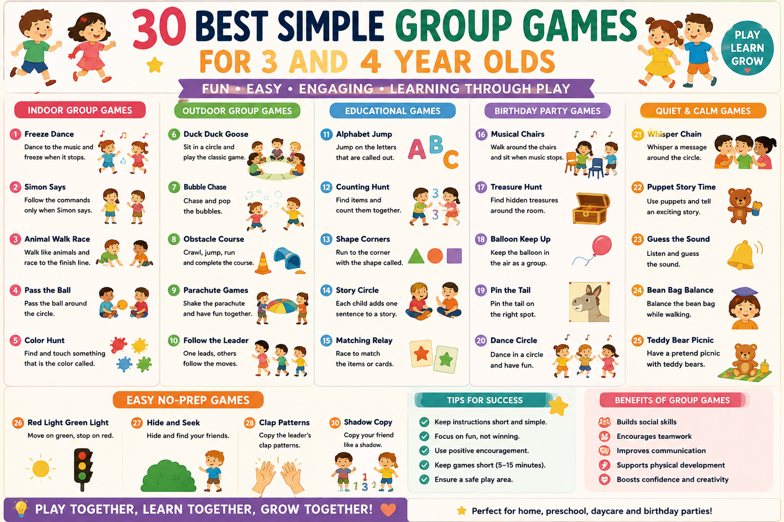 'Group games for 3 and 4 year olds: children playing parachute game in garden