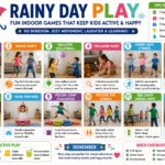 Kids playing active indoor obstacle course at home on a rainy day — indoor games that keep kids active on rainy days