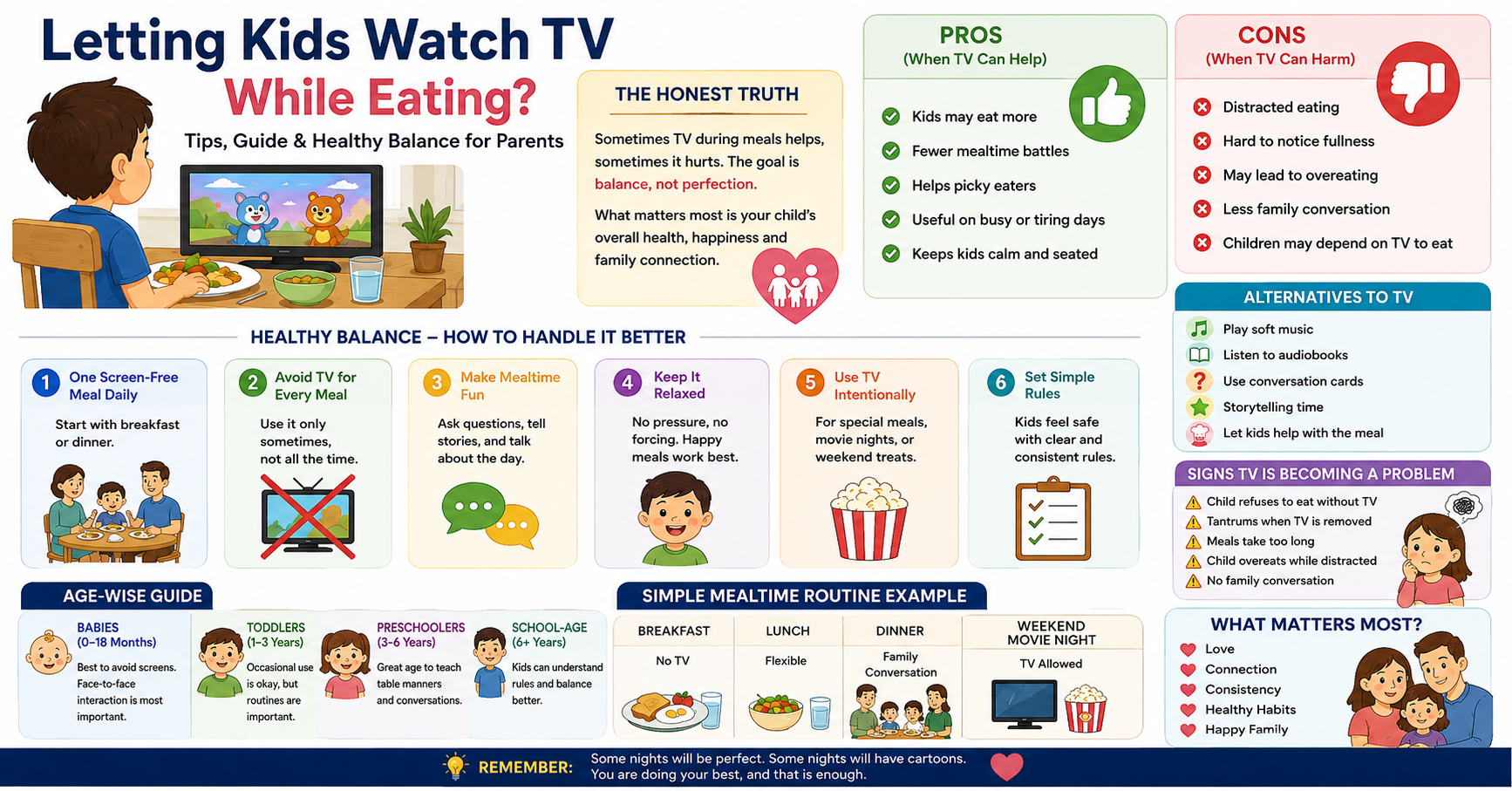 Child eating dinner while watching TV at home — kids watching TV while eating