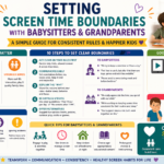 grandmother managing screen time limits with grandchild showing importance of setting screen time boundaries with babysitters and grandparents