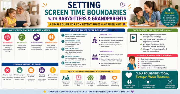 grandmother managing screen time limits with grandchild showing importance of setting screen time boundaries with babysitters and grandparents