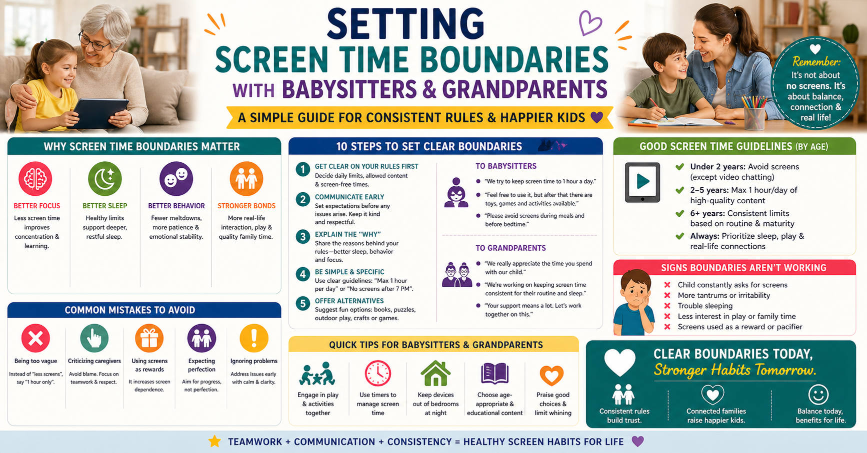 grandmother managing screen time limits with grandchild showing importance of setting screen time boundaries with babysitters and grandparents