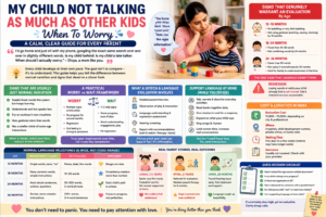 Parent observing worried toddler comparing speech development to other children
