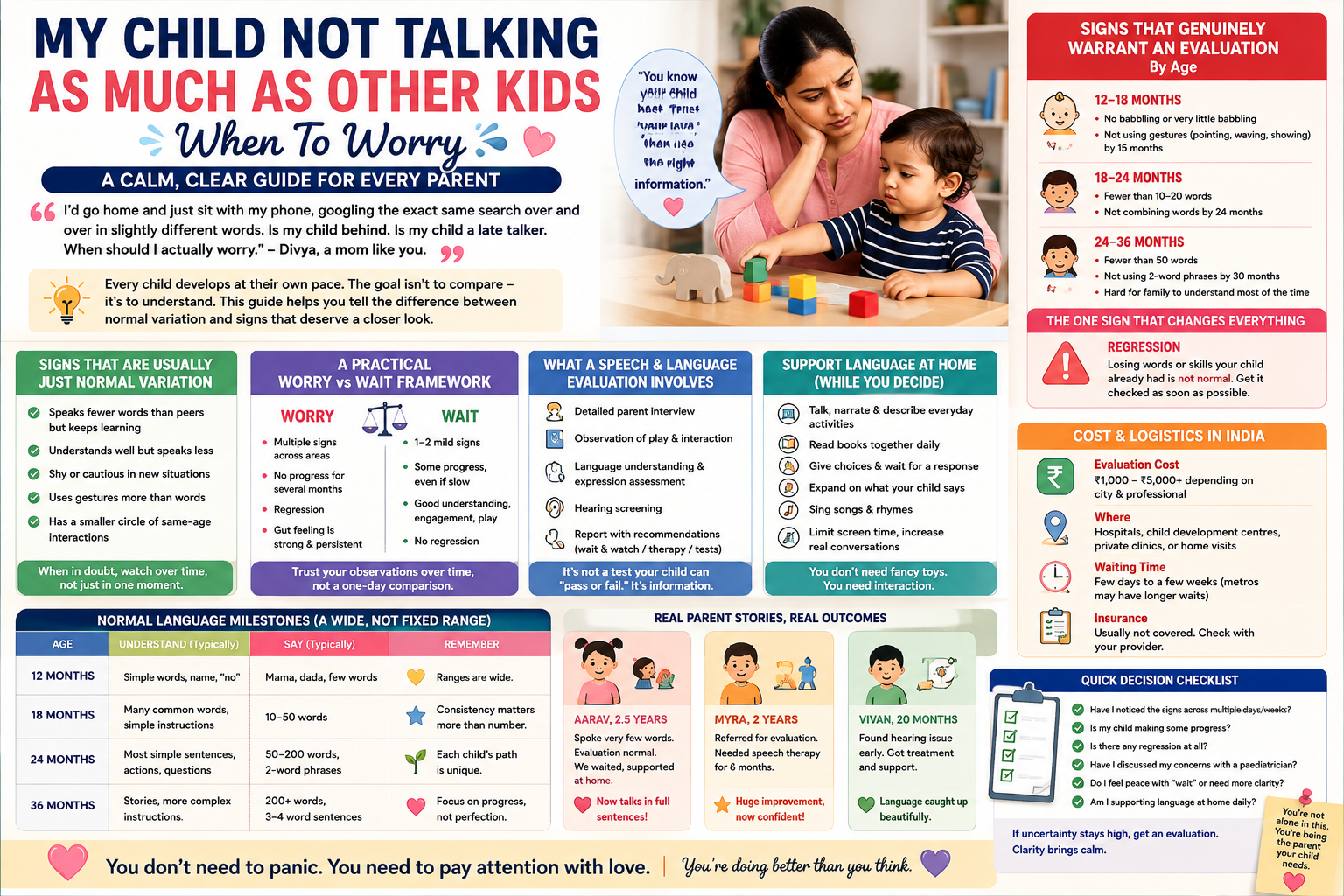 Parent observing worried toddler comparing speech development to other children