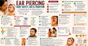 Baby ear piercing tradition and safety in India with gold earrings