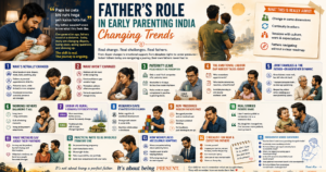 Indian father bonding with newborn baby at home changing parenting trends