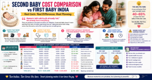 Indian family comparing costs of raising first baby vs second baby