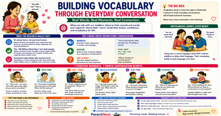 Real scripts for building toddler vocabulary during mealtime, bath, and more — plus honest research on bilingual homes and what actually helps.