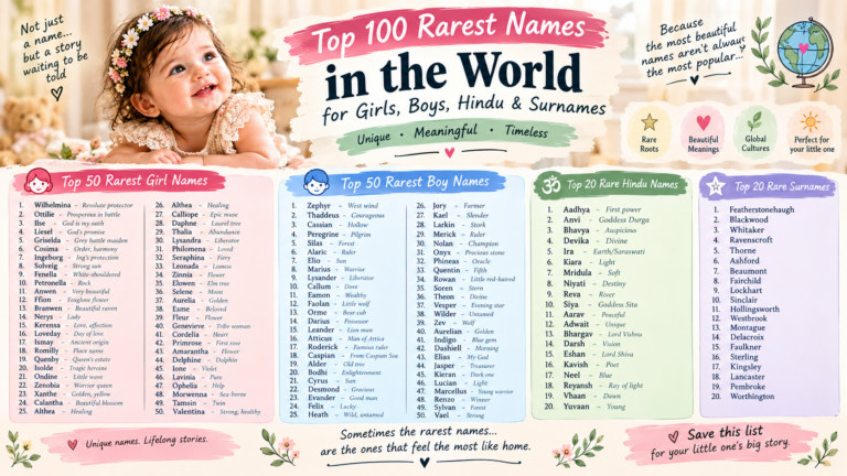 top 100 rarest names in the world girls and boy