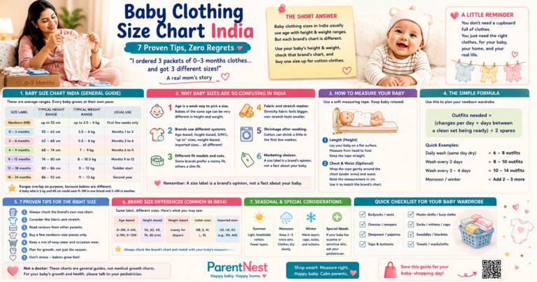 baby clothing size chart India month by month